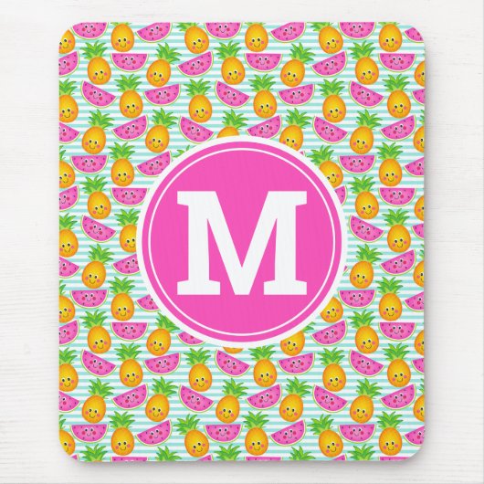 Tropische Ananas und Wassermelone Monogramm Mousepad (Vorne)