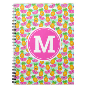 Tropische Ananas und Wassermelone Monogramm Notizblock