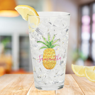 Tropische Ananas Wasserfarbe Personalisiert Glas