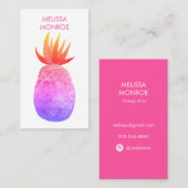 Tropische Ananas Wasserfarbe Rosa Lila hell Visitenkarte (Vorne/Hinten)