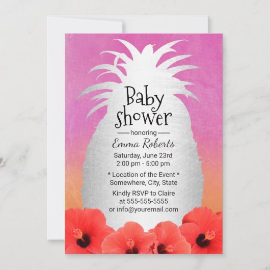 Tropische Ananas Wasserfarbendusche Einladung (Vorderseite)