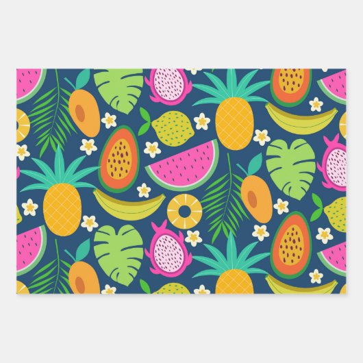 Tropische Ananas Wassermelone Banana Früchte Geschenkpapier Set (Vorderseite)
