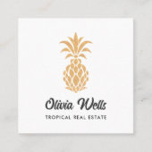 Tropische Ananas, weiß und Gold Calling Card Quadratische Visitenkarte (Vorderseite)