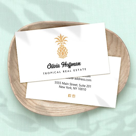 Tropische Ananas - White and Gold-Visitenkarte Visitenkarte