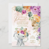 Tropische Aprikose Violett Blumendusche Einladung (Vorderseite)