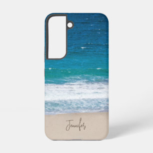 Tropische Aqua-Blau-Ozeanwellen Name Sandstrand Samsung Galaxy Hülle