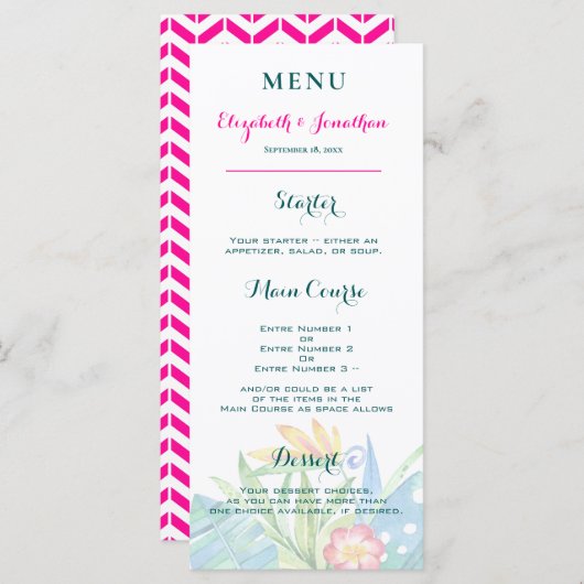 Tropische Aquamarine Berry Pink Zickzack Hochzeit Programm (Vorne/Hinten)