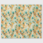 Tropische Aquamarine Mint Orange Peacock Feathers Geschenkpapier (Flach)