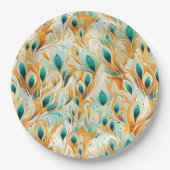 Tropische Aquamarine Mint Orange Peacock Feathers Pappteller (Vorderseite)