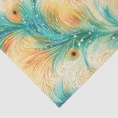 Tropische Aquamarine Peach Orange Peacock Feathers Seidenpapier (Detail)