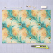 Tropische Aquamarine Peach Orange Peacock Feathers Seidenpapier (Handwerk)