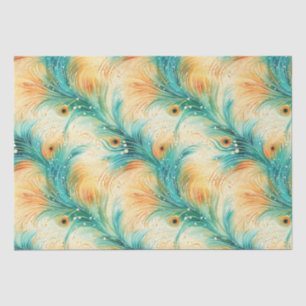 Tropische Aquamarine Peach Orange Peacock Feathers Seidenpapier