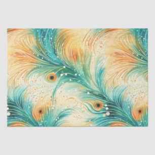 Tropische Aquamarine Peach Orange Peacock Feathers Seidenpapier