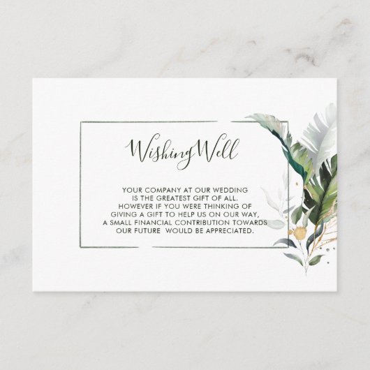 Tropische Aquarell-Blätter Hochzeitsfeiern Begleitkarte (Vorderseite)