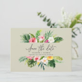 Tropische Aquarell-Blumen Hochzeitseinladung zum V Save The Date (Stehend Vorderseite)