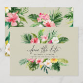 Tropische Aquarell-Blumen Hochzeitseinladung zum V Save The Date (Vorne/Hinten)