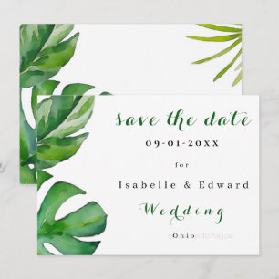 Tropische Aquarell-Grüne-Blätter individuell Save The Date