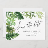 Tropische Aquarell-Laub-Blumen-Foto Save The Date (Vorderseite)