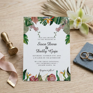Tropische Aquarellblätter Botanische Hochzeit Einladung