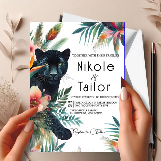 Tropische Aquarellblüte und Jaguar Einladung