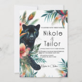 Tropische Aquarellblüte und Jaguar Einladung (Vorderseite)