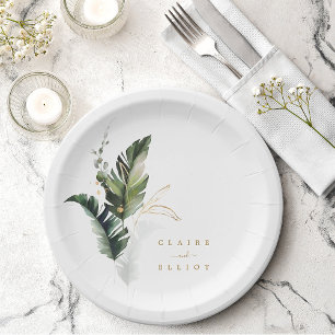 Tropische Aquarelle Gold Hochzeit Pappteller