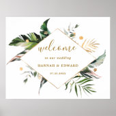 Tropische Aquarelle Gold Hochzeit Willkommen Poster (Vorne)