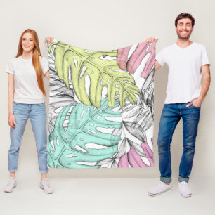 Tropische Aquarellfarbe Pastel Monstera Fleecedecke