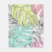 Tropische Aquarellfarbe Pastel Monstera Fleecedecke (Vorderseite)