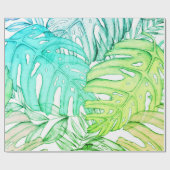 Tropische Aquarellfarbe Pastel Monstera Geschenkpapier (Flach)