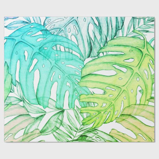 Tropische Aquarellfarbe Pastel Monstera Geschenkpapier (Flach)