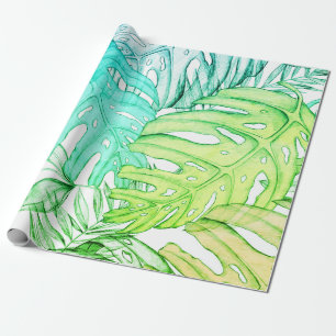 Tropische Aquarellfarbe Pastel Monstera Geschenkpapier