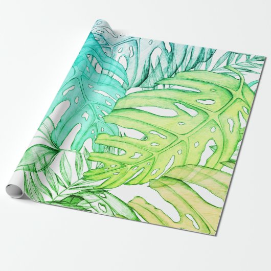 Tropische Aquarellfarbe Pastel Monstera Geschenkpapier (Ungerollt)