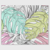 Tropische Aquarellfarbe Pastel Monstera Geschenkpapier (Flach)