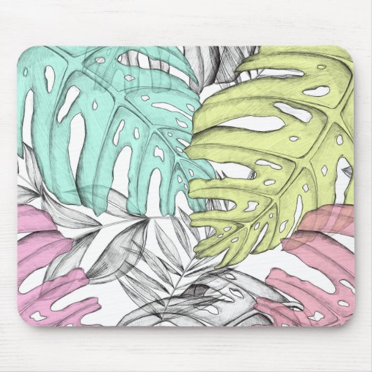 Tropische Aquarellfarbe Pastel Monstera Mousepad (Vorne)
