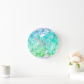 Tropische Aquarellfarbe Pastel Monstera Runde Wanduhr (Zuhause)