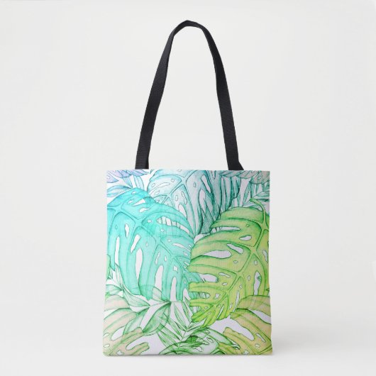 Tropische Aquarellfarbe Pastel Monstera Tasche (Vorderseite)