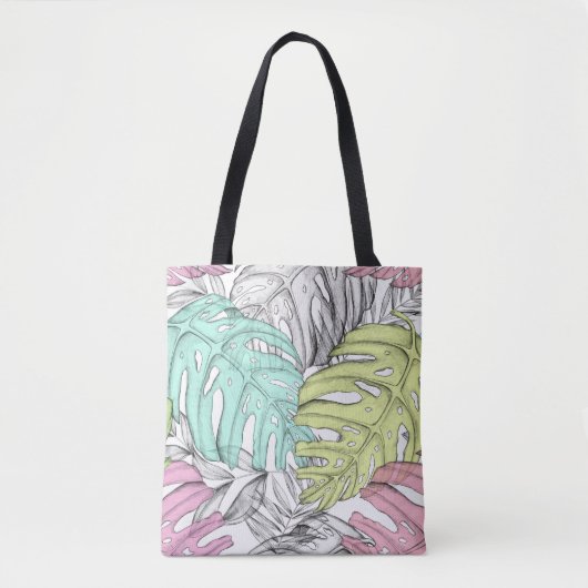 Tropische Aquarellfarbe Pastel Monstera Tasche (Vorderseite)