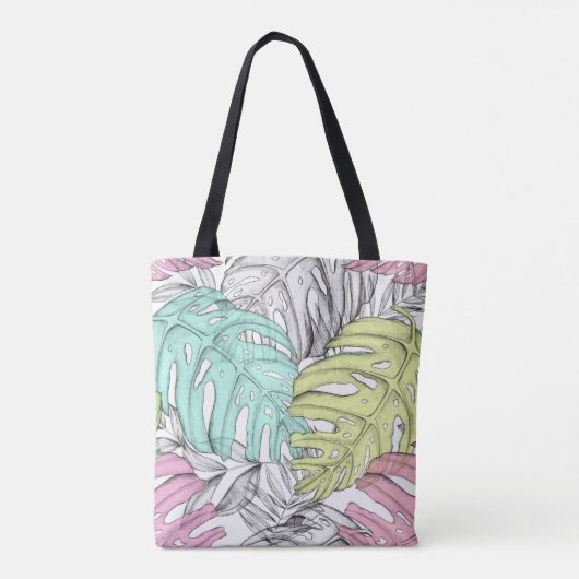 Tropische Aquarellfarbe Pastel Monstera Tasche (Rückseite)