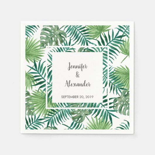 Tropische Aquarellfarben Blätter Brautbäckerei Hoc Serviette (Vorderseite)