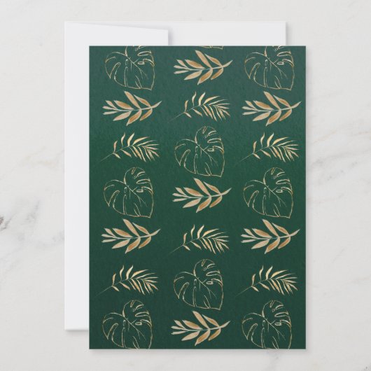 Tropische Aquarellfarben-Blätter Goldrahmen-Hochze Einladung (Rückseite)