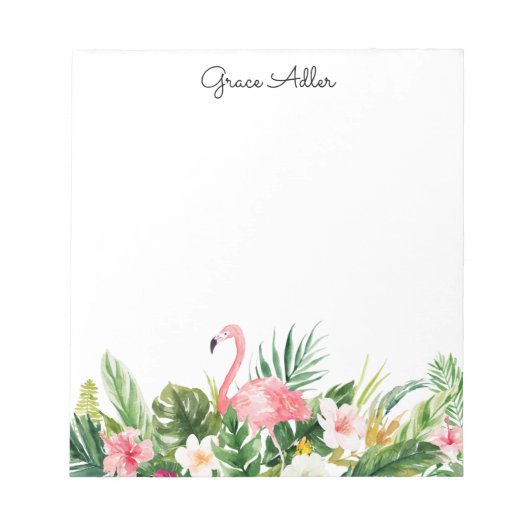 Tropische Aquarellfarben-Blume mit Flamingo Notepa Notizblock (Vorderseite)