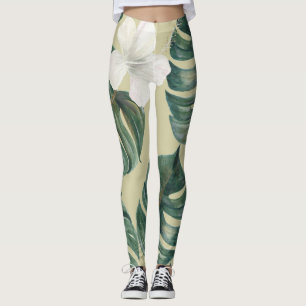 Tropische Aquarellfarben-Pflanze: nahtloses Muster Leggings