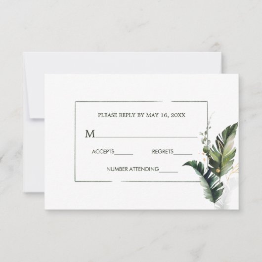 Tropische Aquarellfolien-RSVP-Karte RSVP Karte (Vorderseite)