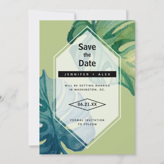 Tropische Aquarellfolien Save the Date (Vorderseite)