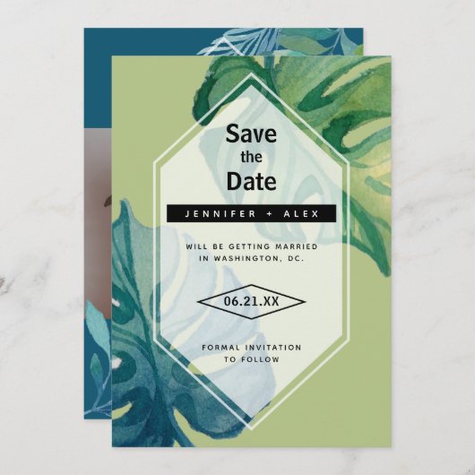 Tropische Aquarellfolien Save the Date (Vorne/Hinten)
