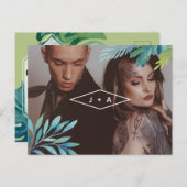 Tropische Aquarellfolien Save the Date Ankündigungspostkarte (Vorne/Hinten)