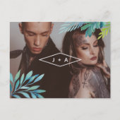 Tropische Aquarellfolien Save the Date Ankündigungspostkarte (Vorderseite)