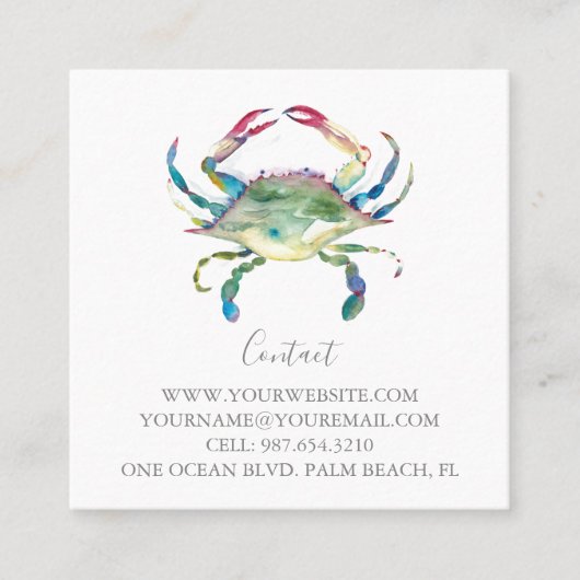 Tropische Aquarellkrebse Quadratische Visitenkarte (Vorderseite)