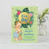 Tropische Baby-Paare duschen grünes Gold Einladung (Stehend Vorderseite)
